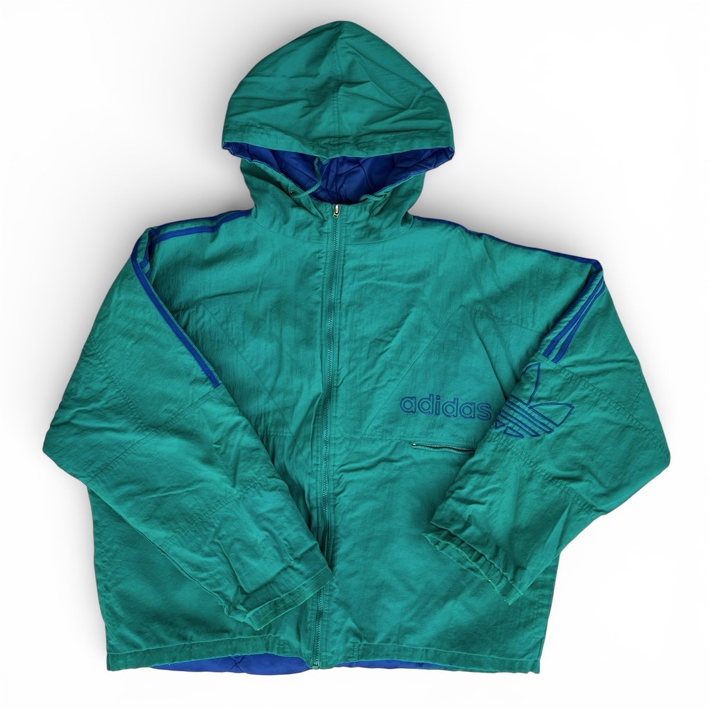 Men’s XL Adidas Purple and Teal Zip-Up Puffer Style Hoodie Jacket